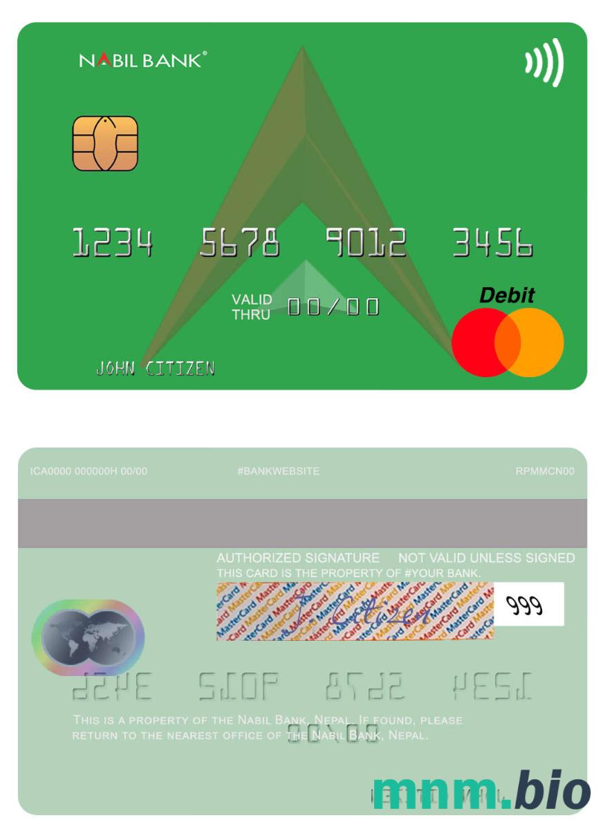 Nepal Nabil Bank przykład karty mastercard w formacie PSD